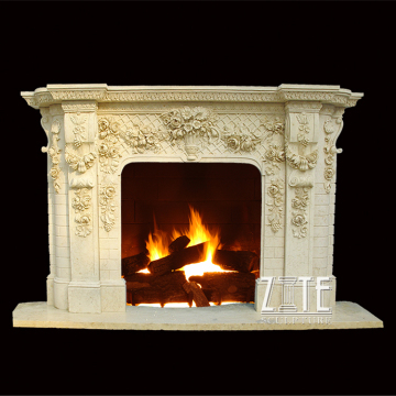 Home Decorative Beige Travertine Marble Fireplace Mantel