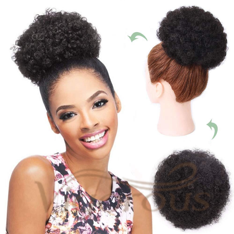 Vigorous New Design Cheap Price Black Kinky Curly Fluffy Chignon Updo Hair Extensions For Black Women Synthetic Afro Hair Bun