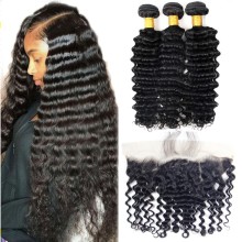 Fast shipping plenty stock 3 bundle deep curly hair with closure, one pack deep wave human hair, deep curly unprocessed hair