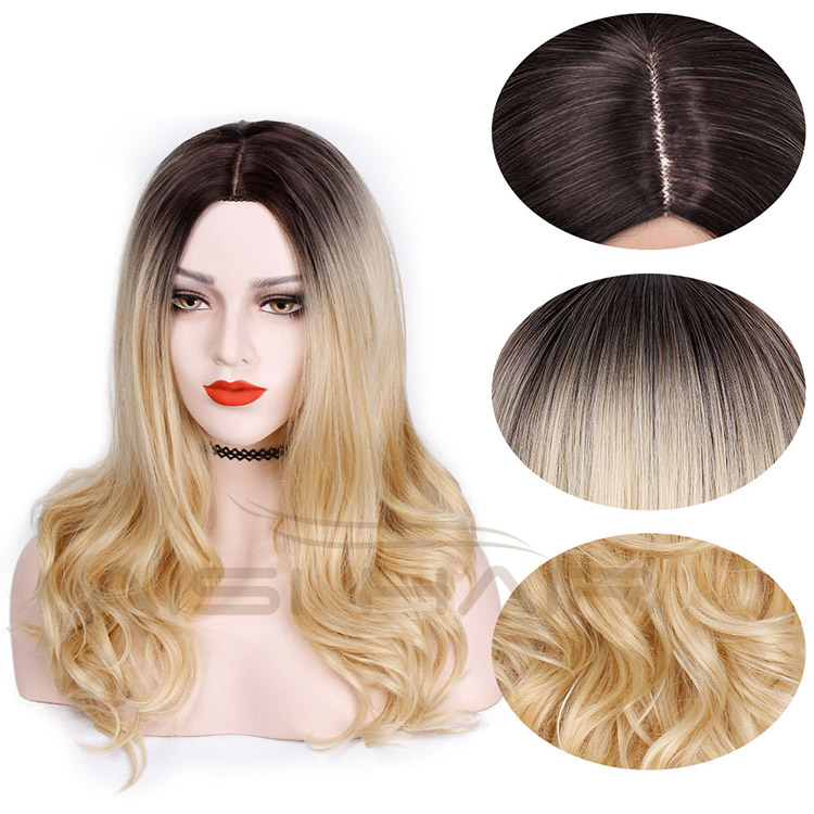 Aisi Hair Long Ombre Blonde Dark Root Middle Part Wave Wigs Heat Resistant Synthetic Fiber Cosplay Wigs for Black White Women