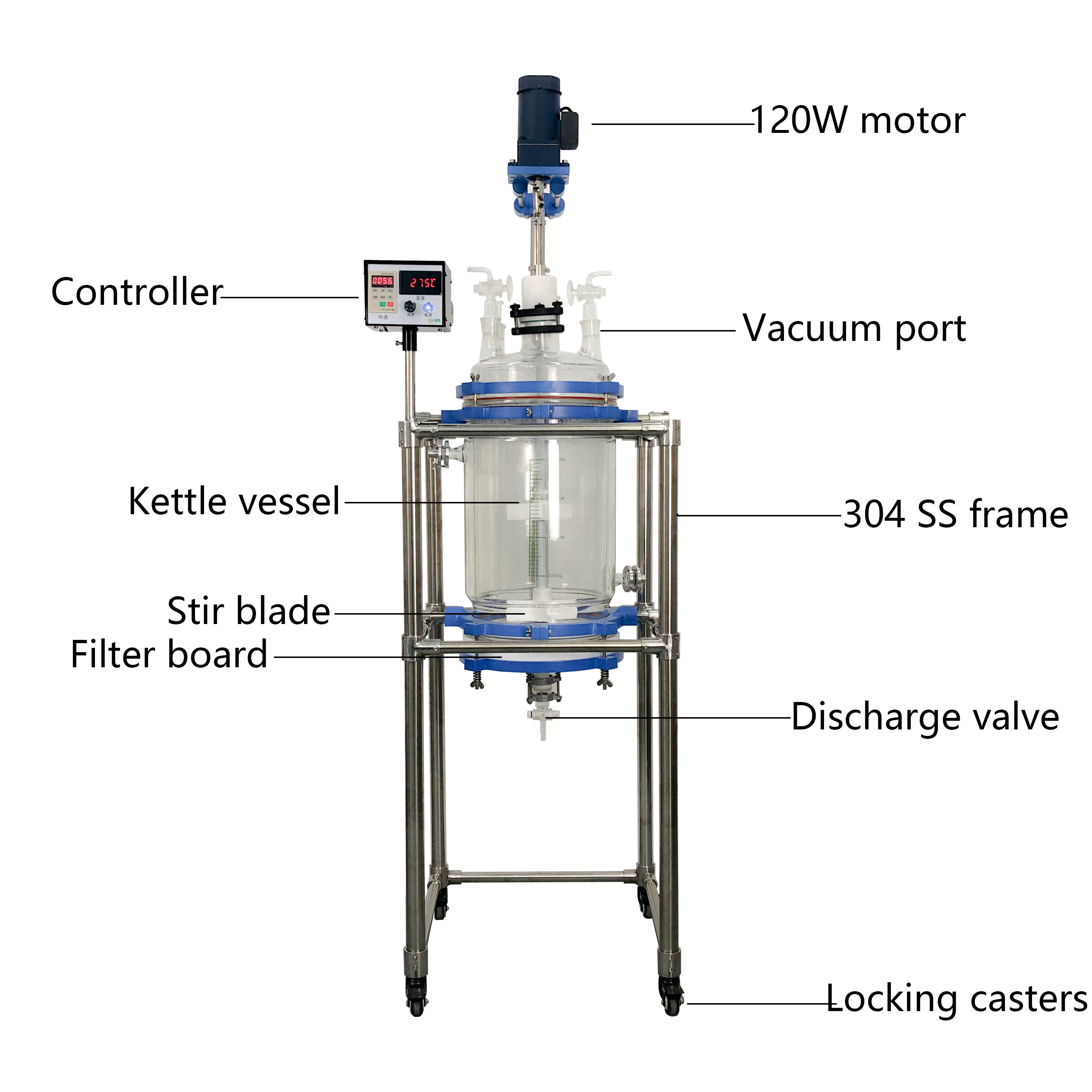 20L Chemical Lab Equipment Crystallization Glass Reactor with PTFE plate with good vacuum seal