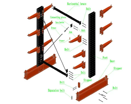 Heavy Duty Metal Double Arm Cantilever Racking for Tubes