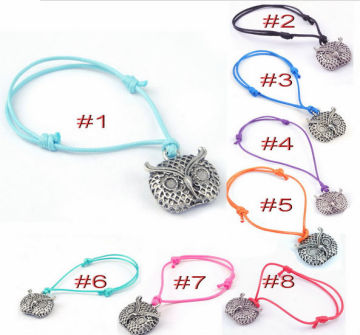 OWL HEAD CHARM WAX CORD CHEAP BRACELET