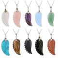 Gemstone wing pendant necklace charms natural crystal quartz stone angel feather wing pendant choker with 45cm silver chains