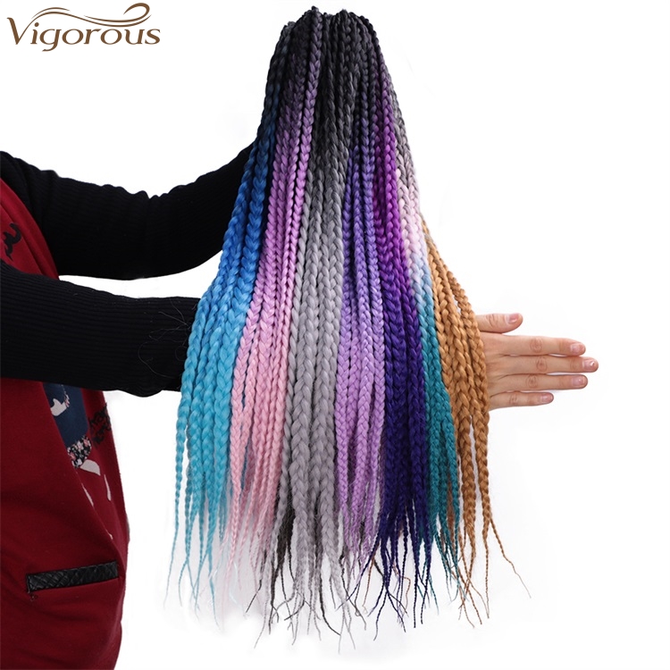 Cheap Price High Quality Rainbow Colored Box Braid Synthetic Crochet Hair Extensions Jumbo False Ombre Braiding Hair