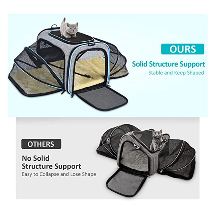 Expandable Foldable Soft-Sided Pet Carrier Bag Dog Cat Shoulder Bag Travel Bag Wiht 3 Open Doors for Small Cats Dogs Outdoor