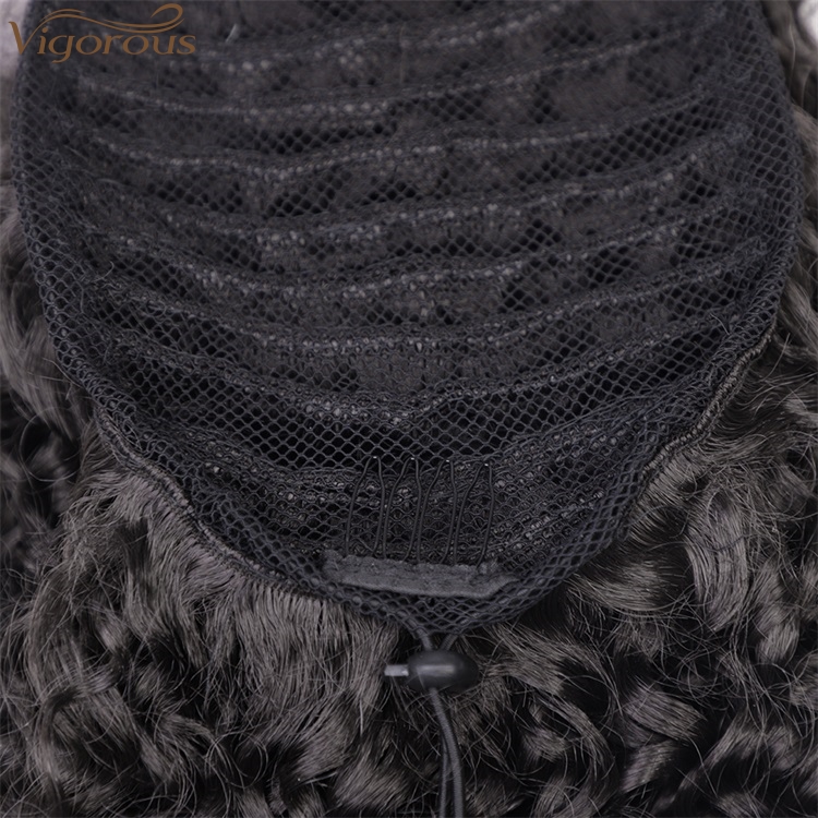 Vigorous long loose wave natural  curly  clip in wrap around drawstring puff high ponytail hai extensions synthetic