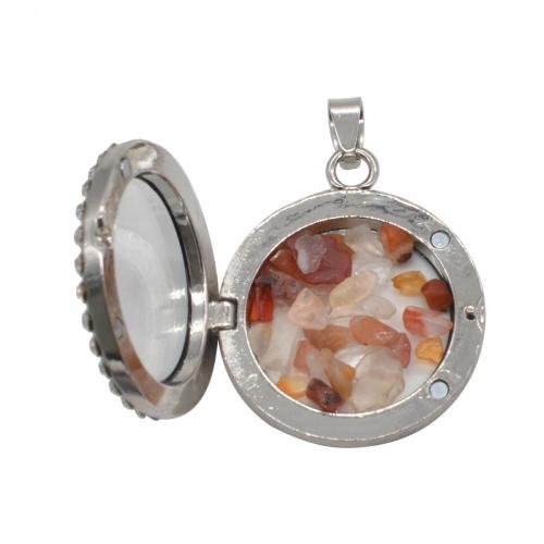 Gemstone Crystal Raw Stone Silver 30MM Circle Living Floating Memory Glass Locket Pendant Charm Natural Stone Pendant for DIY