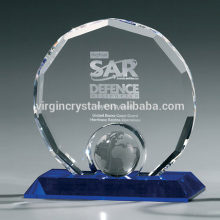 Customized Logo Crystal Round Awards With Blue Crystal Base For Corporate Awards