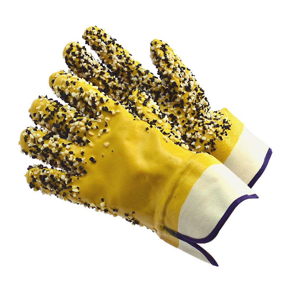 Chemical resistant Yellow pvc gloves with chips