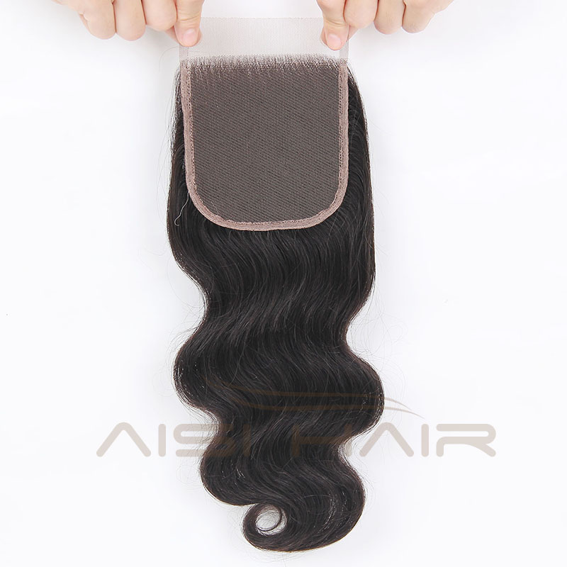 Body Wave Hair 4*4 Lace Closure Free Part 1 Piece 100%  Human Hair Medium Brown Swiss Lace Hair