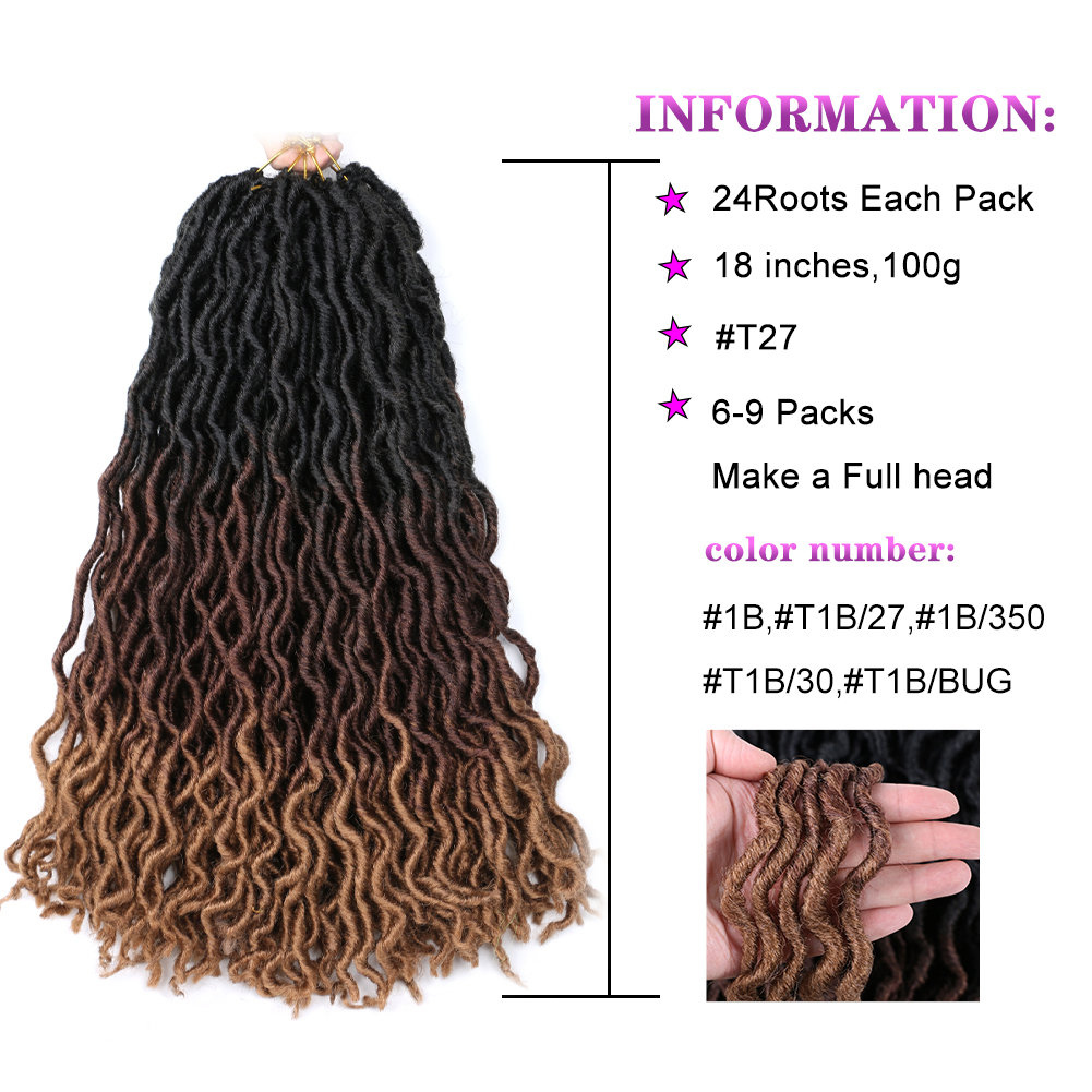 Hot sell 18 inch 24 stands 100g synthetic ombre dreadlock hair braids  curly Africa twist goddess faux locs gypsy locs hair