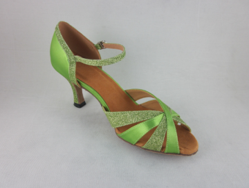 Green satin salsa shoes womens