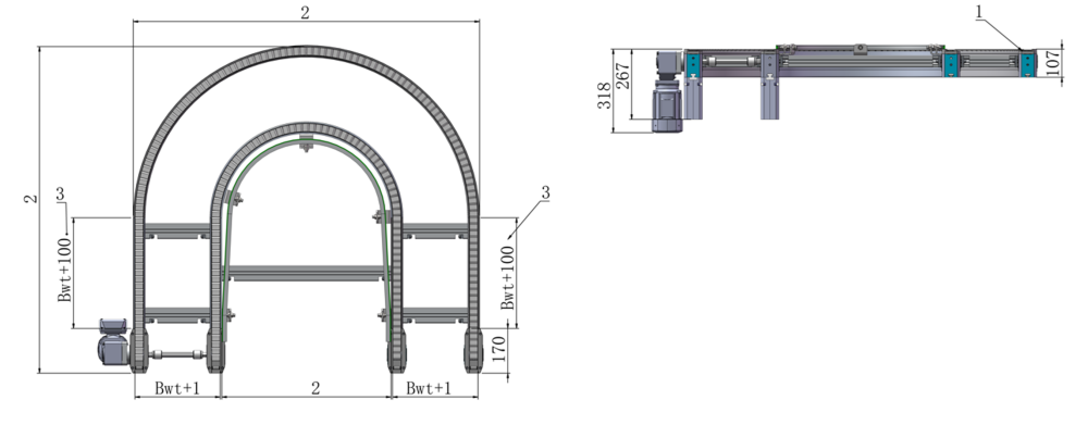 CV180 Flat Top Chain Conveyor Curve Specification