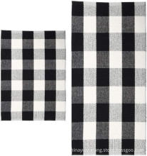 Black White Blue Grey Red Buffalo Plaid Cotton Rug
