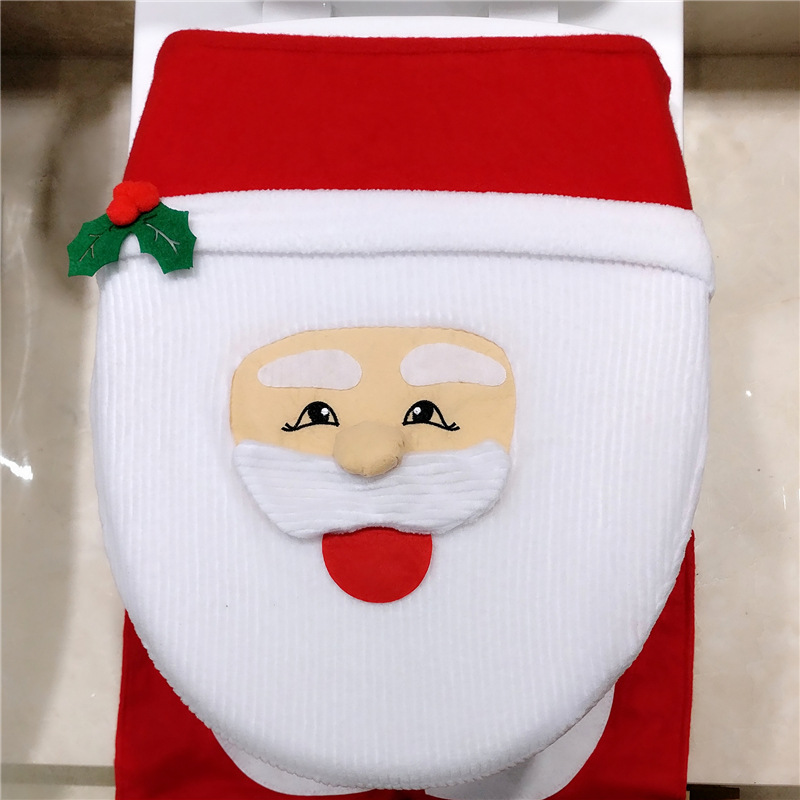 2018 Christmas! 3 Pcs Christmas Decorations/ Happy Santa Toilet Seat Cover and Rug Bathroom Set