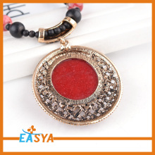 Beaded Chain Red Stone Pendant Necklaces