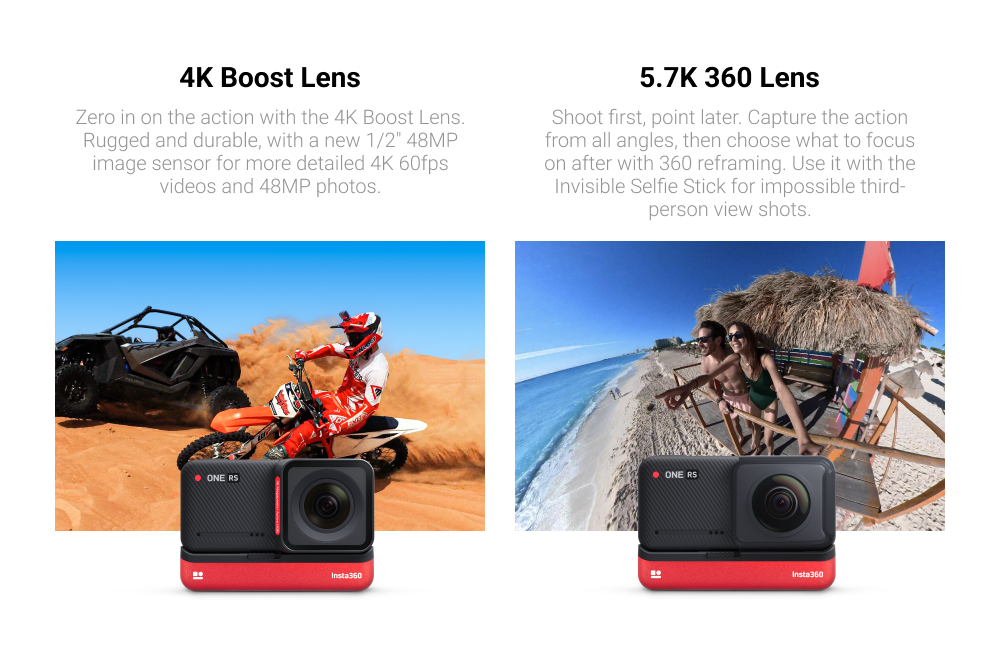 Insta 360 ONE RS Sport Action Camera 4K 5.7K 48MP Waterproof 1-Inch Lens Panoramic Camera