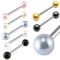 Pearl Straight Barbell Nipple Zunge Bar 14G