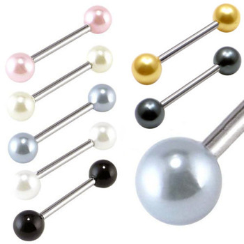 Pearl Straight Barbell Nipple Zunge Bar 14G