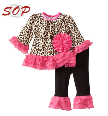 Girls Sets New Arrivals 2015 Little Girls Boutique Remake Clothing Set Girl Leopard Print Ruffle Set