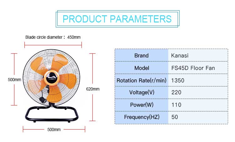 Motor Listrik Komersial Logam Kecepatan Tinggi 18 20 Inch Pisau Plastik Peralatan Rumah Tangga Kipas Lantai OEM