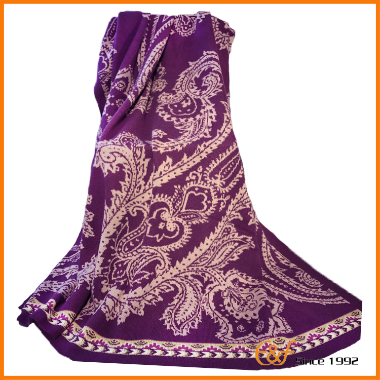 Purple paisley knitted blanket 