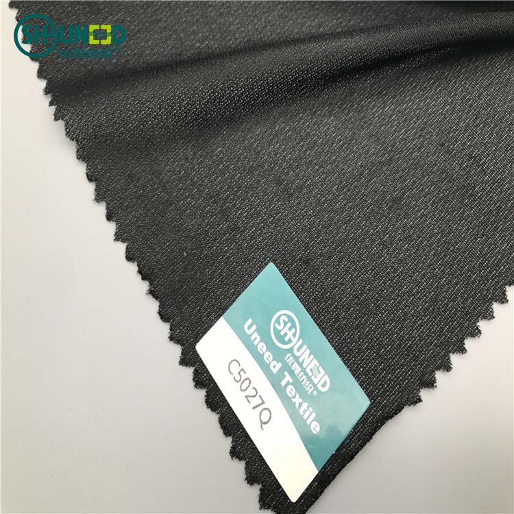 Chinese wholesale 100% polyester fabric material woven fusible elastic interlining two way stretch circular knitted interlining