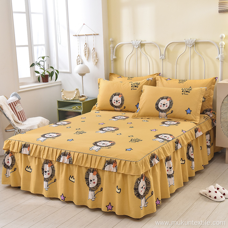 100% Cotton printed bed sheet skirt home king