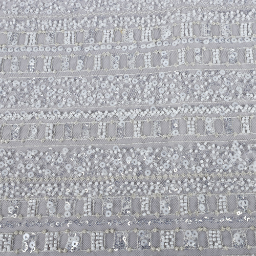 white sequin beaded embroidery fabric mesh lace fabric