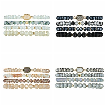 Bohemian Multi Layer Beaded Bracelets Versatile Stretch Strand Sparkly Crystal Beads Wrap Slip-on Cuff Bangle Set