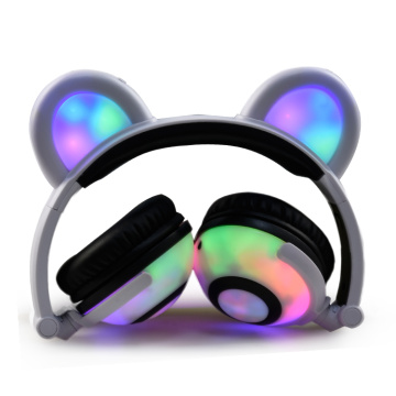 Cartoon Panda Ear EarphonesGlowing Wired Headphones