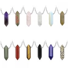 Cristal natural doble hexagonal puntiaguda colgante de piedra preciosa con una cadena de 45 cm Gemstone Hexagon Point Choker