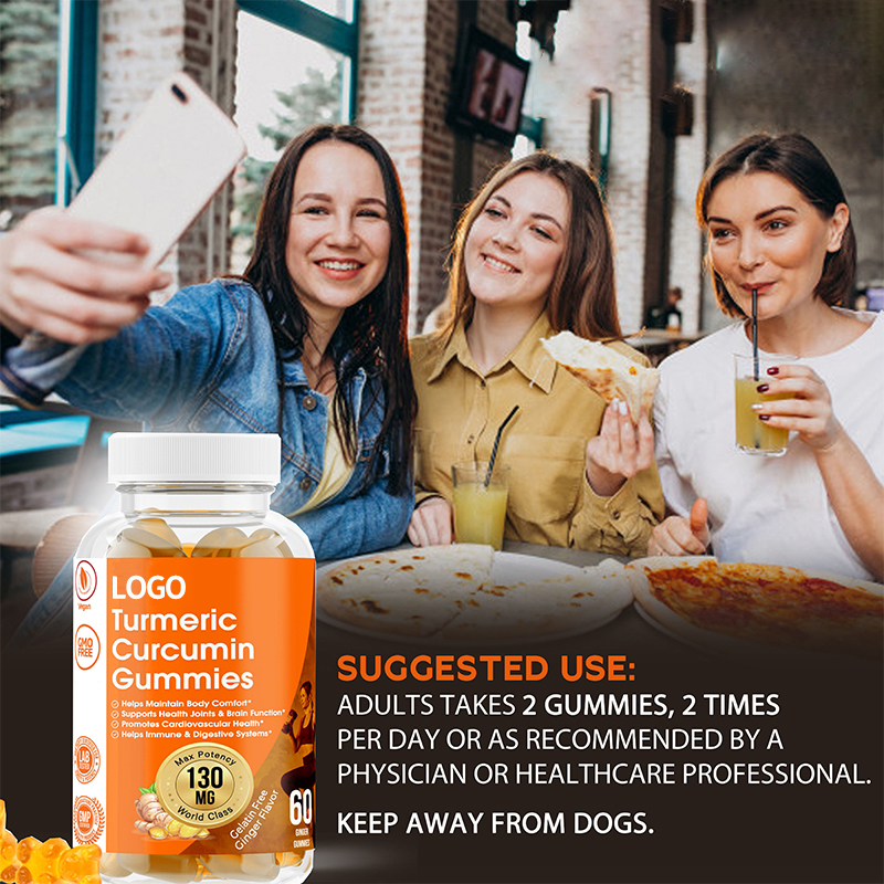 OEM ODM Vegan Organic Turmeric Gummies With Black Pepper Ginger for Boost Immun System