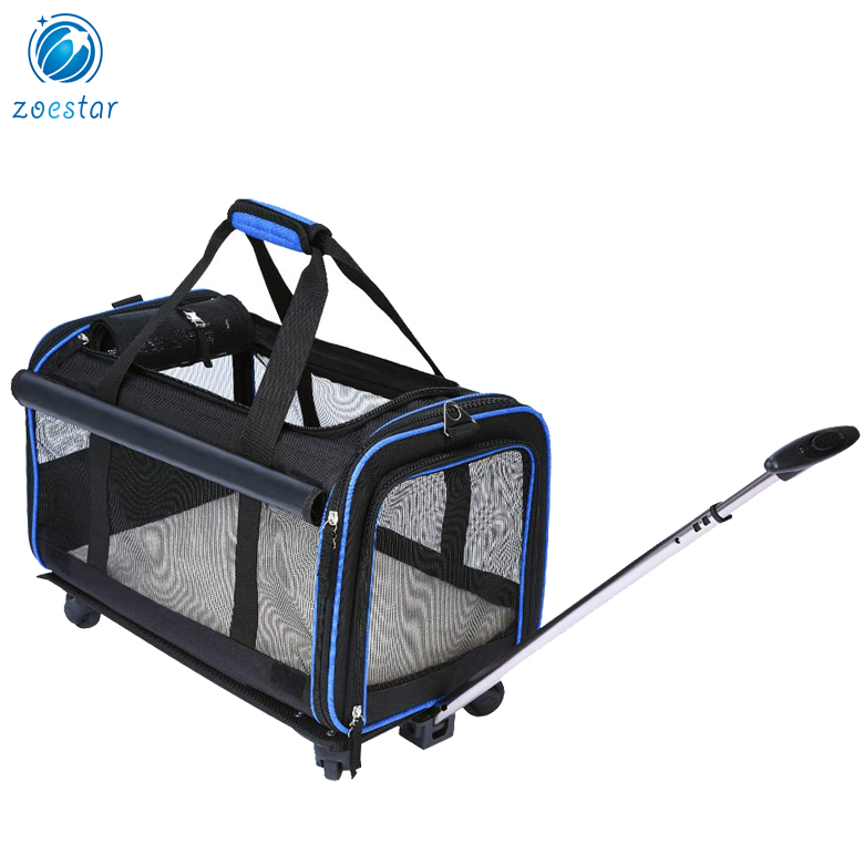 Extendable handle Travel Carrier Wheels Airline Approved Soft Sided Pet Carrier bag