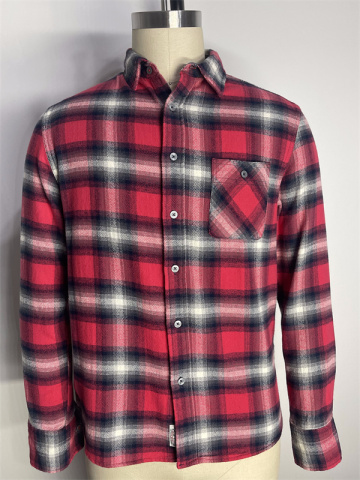 Red Single Pocket Plaid Shirt