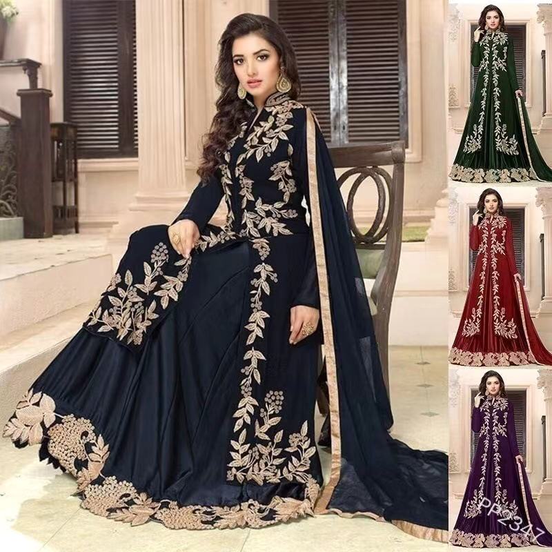 2020 factory supply long sleeve dress with retro ethnic embroidered india style women dress