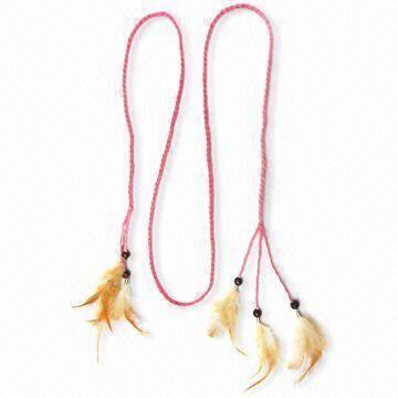 Feather Wooden Beaded Tassels Belt with Handmade Braided Suede Cords
