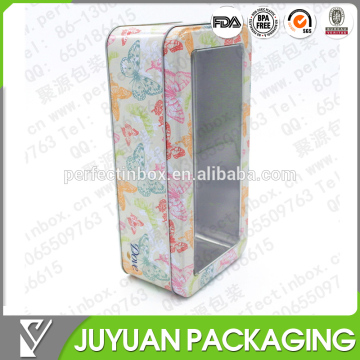 tin box with transparent window/ hinged window tin box with lid