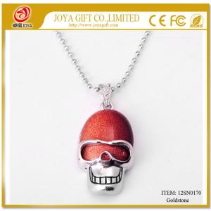 Red Goldstone Skull Gemstone Pendant Necklace with Silver chain