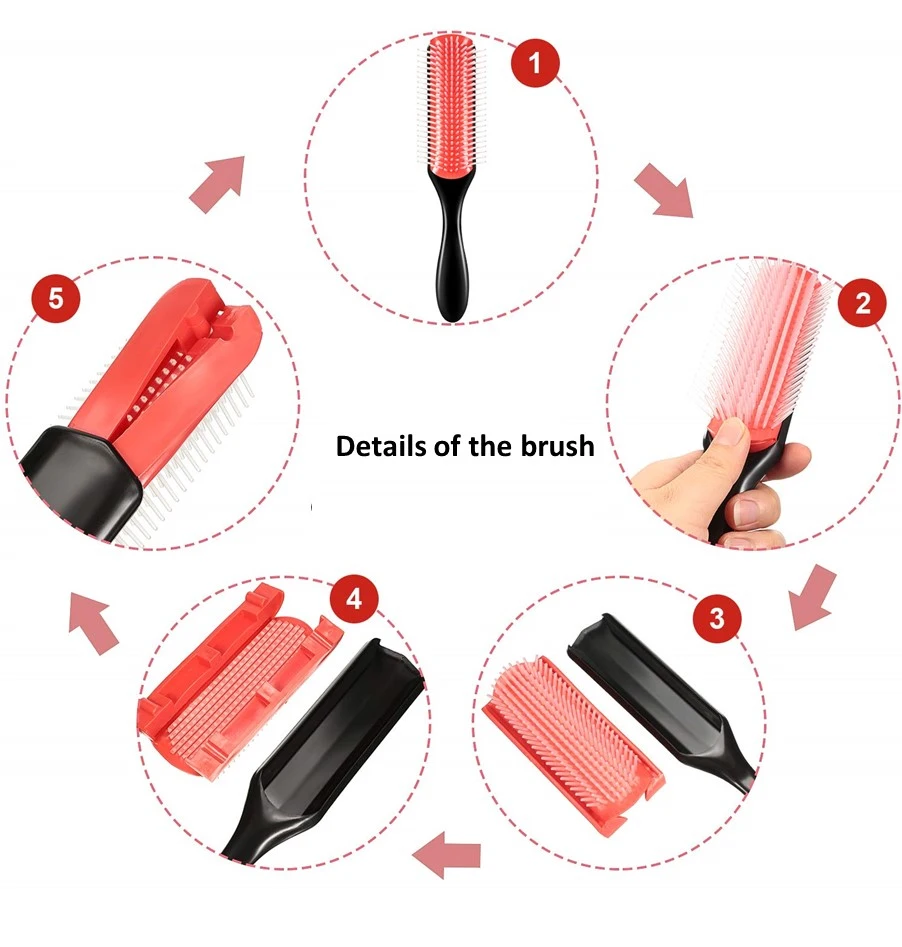 9-Row Cushion Nylon Bristle Styling Brush for Separating, Defining Curls, Blow-Drying