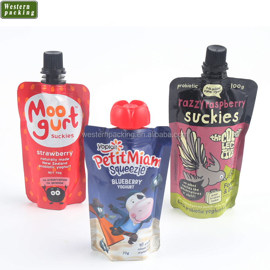 Custom printed juice liquid stand up pouch with spout, doypack pouch