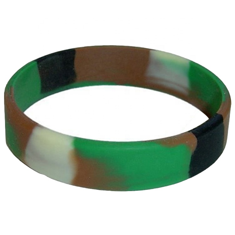 Custom Logo Debossed Thin Camo Silicone Rubber Wristband Bracelet