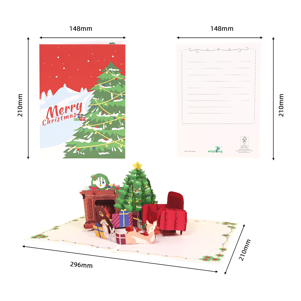 Уютна коледна изскачаща картичка с камина Cozy Fireplace Christmas Pop Up Card