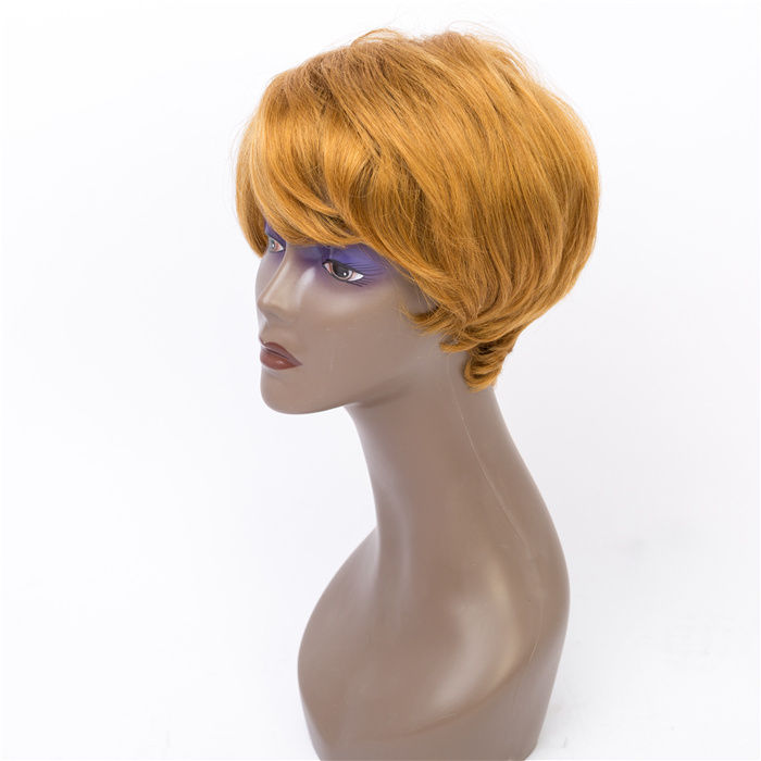 Highlight Bob wig Pixie Cut Short  Curly Honey Blonde  Brazilian Human Hair   Machine Wigs