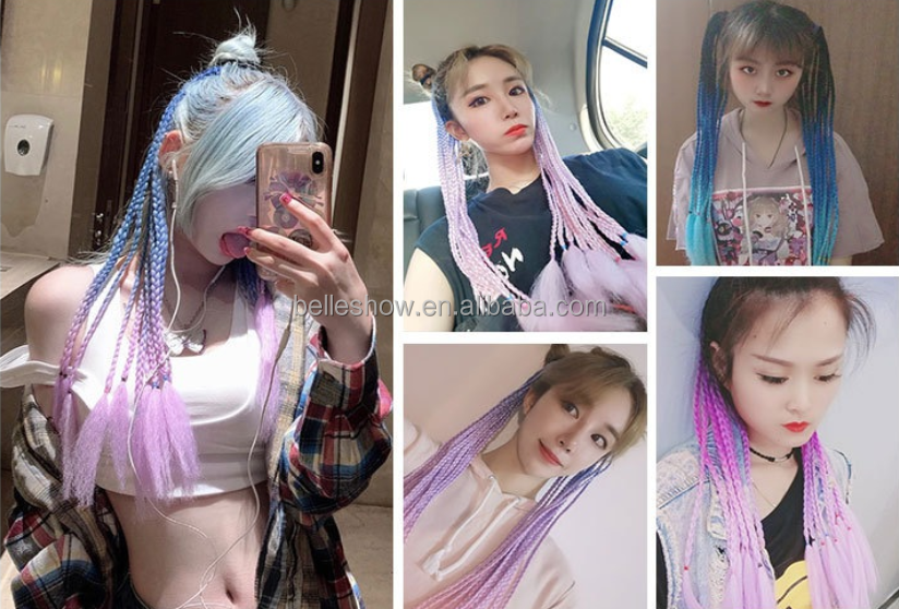 Hot sell Ombre Mixed Color Straight Synthetic Ponytail Wrap Around Ponytail Colorful small pigtail hair circle color ponytail