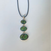 Abalone Shell Jewelry: Three Horizontal Oval Long Pendant Necklace for Women