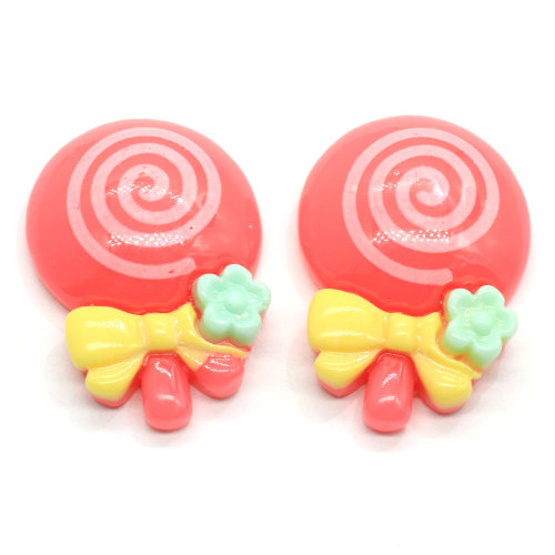 100 stks Japanse Kawaii Boog Glitter Lolly Simulatie Lollipops Plaksteen Hars Cabochons Scrapbooking Telefoon Geval Haar Boog Centrum D