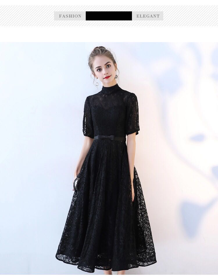 2019 Elegant black tea-length evening dress hot sale party and date dress