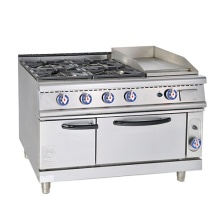 Commercial Multifunction Gas Range With Griddle And Oven 4 Burner & 1 Griddle Oven